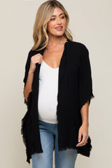 Black Fringe Maternity Dolman Sleeve Cover Up