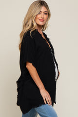 Black Fringe Maternity Dolman Sleeve Cover Up