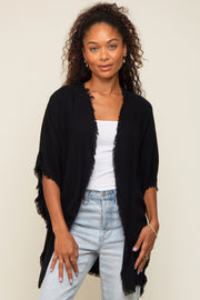 Black Fringe Dolman Sleeve Cover Up