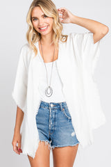 Ivory Fringe Maternity Dolman Sleeve Cover Up