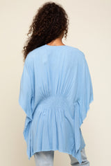 Light Blue Fringe Dolman Sleeve Cover Up