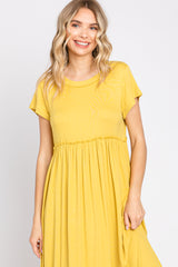 Yellow Short Sleeve Pocketed Maxi Dress