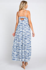 Blue Printed Tiered Maxi Dress