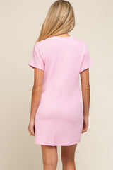 Light Pink Ribbed Front Pocket Dolman Short Sleeve Maternity Dress