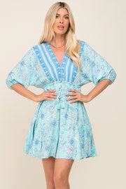 Light Blue Floral Border Print Dress