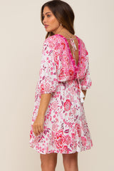 Magenta Floral Border Print Maternity Dress