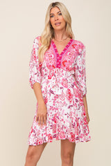 Magenta Floral Border Print Maternity Dress