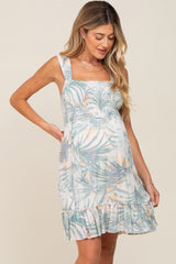 Mint Green Leaf Print Smocked Maternity Dress