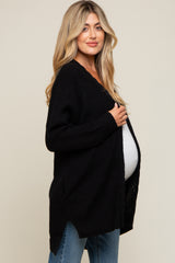 Black Cable Knit Accent Maternity Cardigan