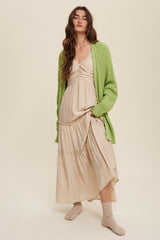 Lime Green Cable Knit Accent Maternity Cardigan