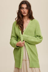 Lime Green Cable Knit Accent Cardigan