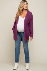 Plum Cable Knit Accent Maternity Cardigan