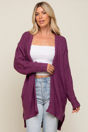 Plum Cable Knit Accent Cardigan