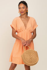 Peach V-Neck Tiered Cutout Back Dress