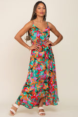 Green Floral Hi-Lo Wrap Maxi Dress