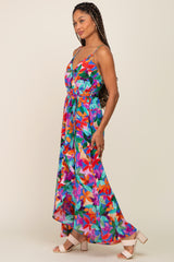 Royal Blue Floral Hi-Lo Wrap Maxi Dress