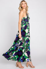 Green Printed One Shoulder Tiered Maxi Dress