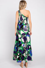 Green Printed One Shoulder Tiered Maxi Dress