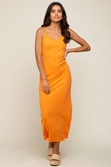 Orange Ribbed Sleeveless Maxi Dress