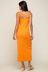 Orange Ribbed Sleeveless Maxi Dress