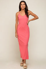 Coral Ribbed Sleeveless Maxi Dress