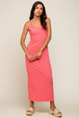 Coral Ribbed Sleeveless Maxi Dress