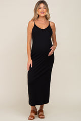 Black Ribbed Sleeveless Maternity Maxi Dress