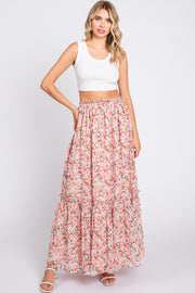 Pink Smocked Waist Tiered Maxi Skirt