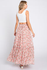 Pink Smocked Waist Tiered Maxi Skirt