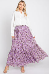 Lavender Smocked Waist Tiered Maxi Skirt