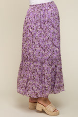 Lavender Smocked Waist Tiered Maternity Maxi Skirt