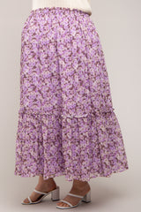 Lavender Smocked Waist Tiered Maternity Plus Maxi Skirt