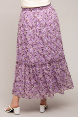 Lavender Smocked Waist Tiered Maternity Plus Maxi Skirt