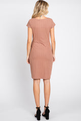 Mocha Ribbed Waist Tie Dress