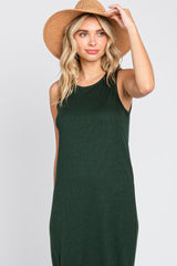 Forest Green Basic Ribbed Side Slit Midi Dress