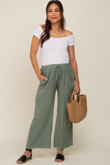 Light Olive Raw Hem Maternity Cargo Pants