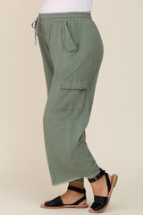 Light Olive Raw Hem Maternity Cargo Pants