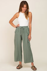 Light Olive Raw Hem Maternity Cargo Pants