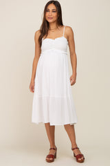 Ivory Smocked Ruffle Accent Maternity Midi Dress