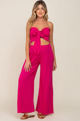 Fuchsia Front Tie Crop Top and Pant Maternity Set