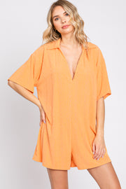 Orange Terry Cloth Collared Romper