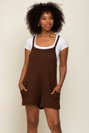 Mocha Front Pocket Overall Knit Romper