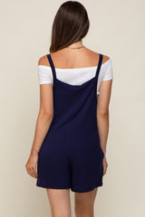 Navy Blue Front Pocket Overall Knit Maternity Romper