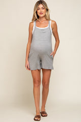 Heather Grey Front Pocket Overall Knit Maternity Romper