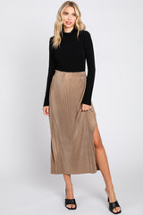 Mocha Pleated Side Slit Maternity Midi Skirt