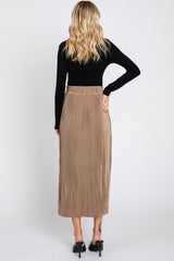 Mocha Pleated Side Slit Midi Skirt