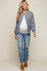 Grey Mixed Knit Maternity Cardigan