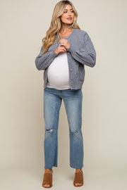 Grey Mixed Knit Maternity Cardigan