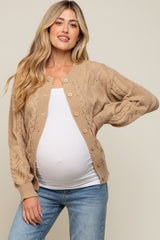 Beige Mixed Knit Maternity Cardigan