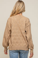 Beige Mixed Knit Maternity Cardigan